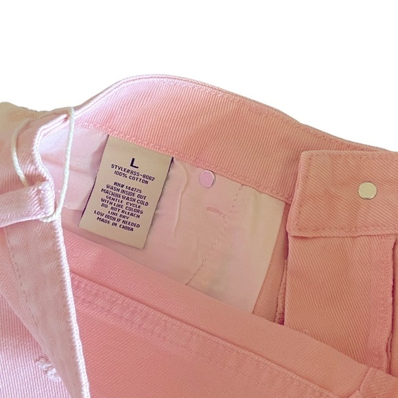 American Bazi Cutoff Pink Denim Jean Shorts High Waist Fringe Barbicore Size L… - Picture 9 of 9